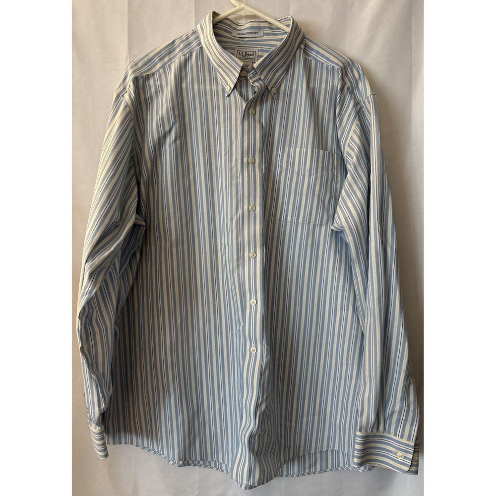 LL Bean Men's Long-Sleeved Button-Down Shirt Size XL Blue Stripes